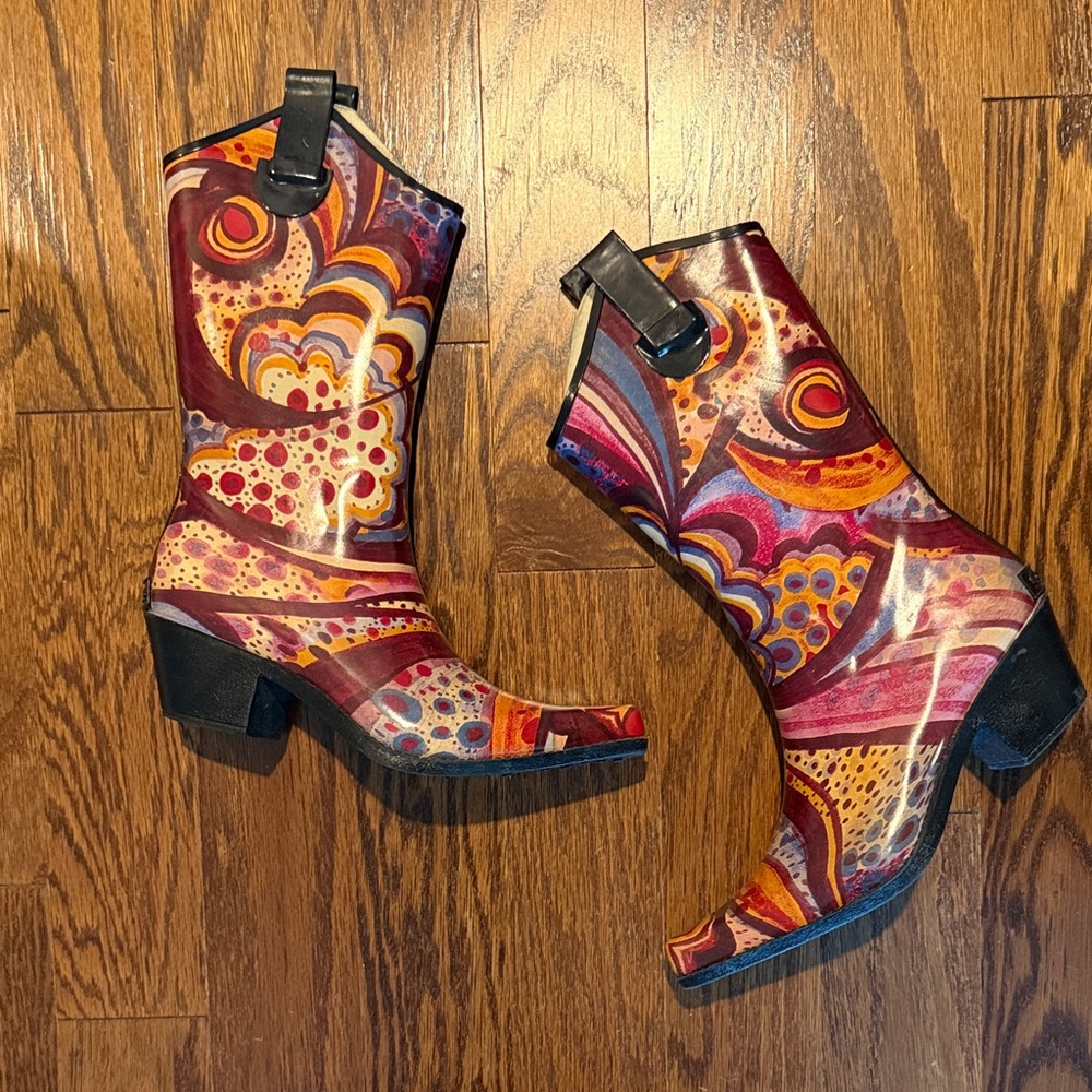 Colorful Abstract Women's Cowboy Rain Boots